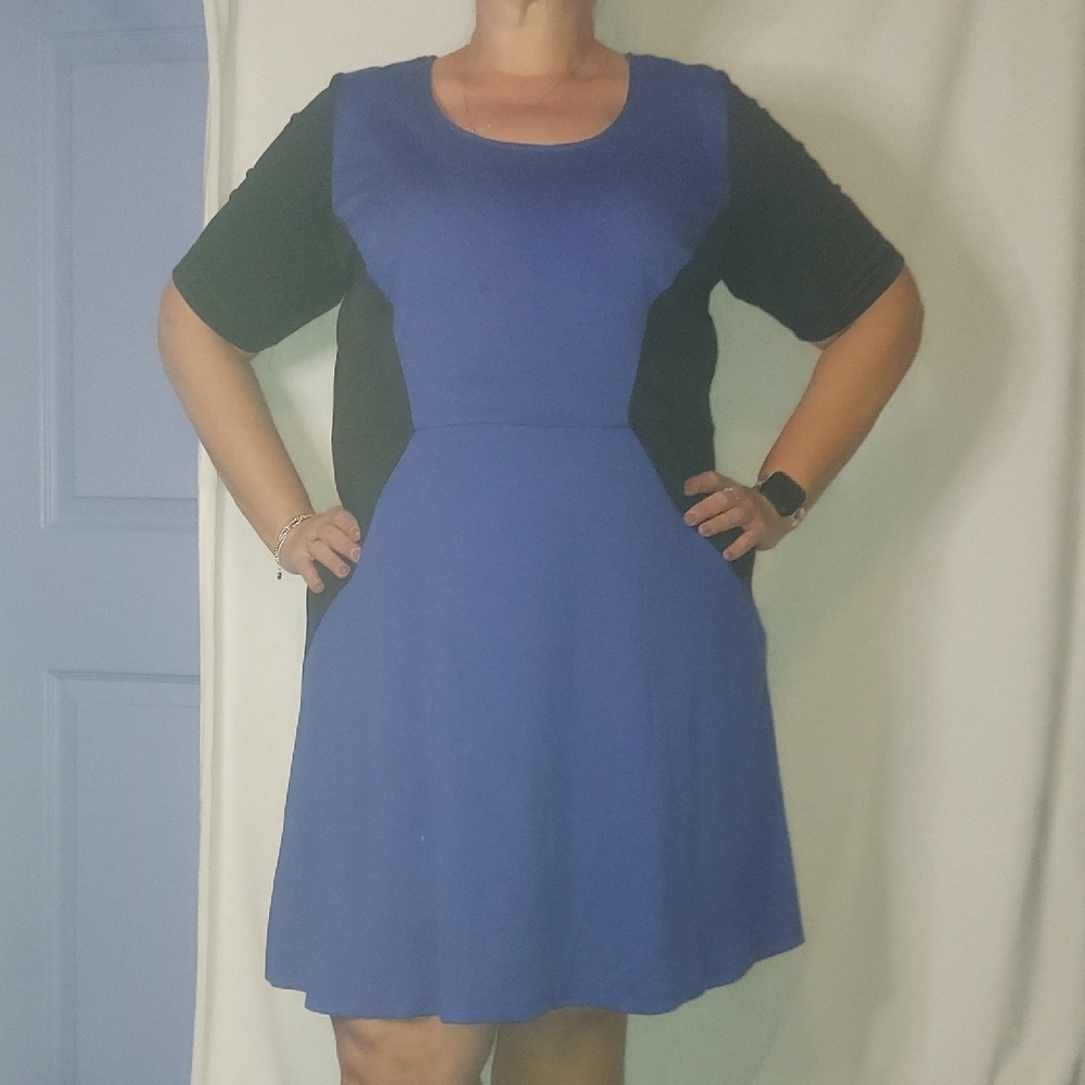 NY Collection Blue and Black Midi Dress